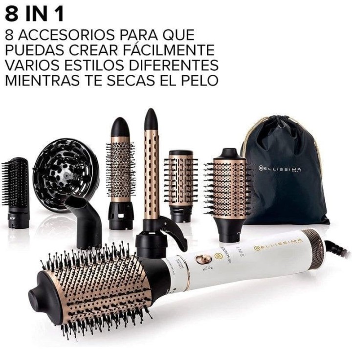 Bellissima Air Wonder Cepillo de Aire Caliente 8 en 1 con Tecnología de Iones 1000W