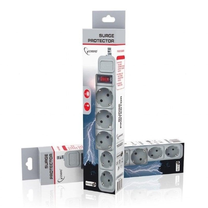 Gembird SPG3-B-15C Regleta Protectora de Sobretensión 5 Tomas Schuko con Interruptor 4.5m Blanca