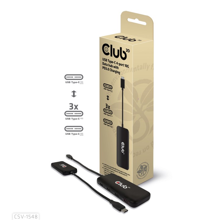 Hub Club 3D USB-C a 4xUSB-C 10G PD 3.0 Negro (CSV-1548)