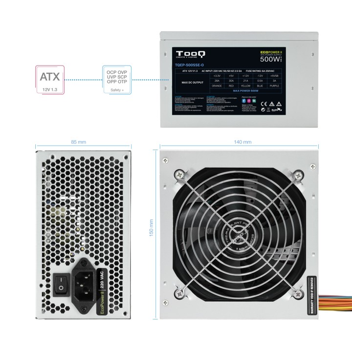 Fuente TooQ EP-II ATX 500W OEM Plata (TQEP-500SSE-O)