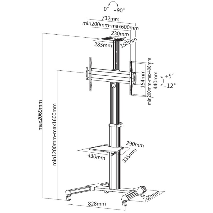 Soporte Suelo EQUIP 37"-70" Inclina Ruedas (EQ650602)