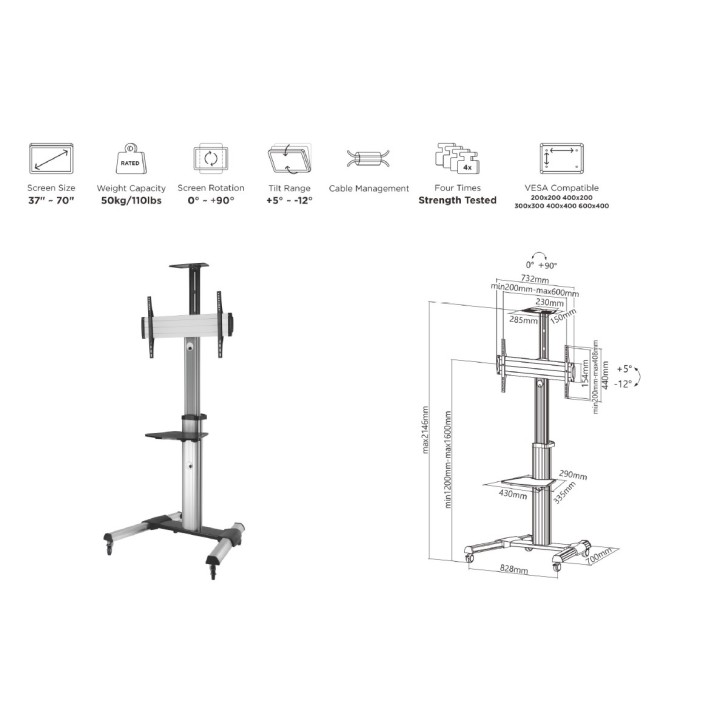Soporte Suelo EQUIP 37"-70" Inclina Ruedas (EQ650602)