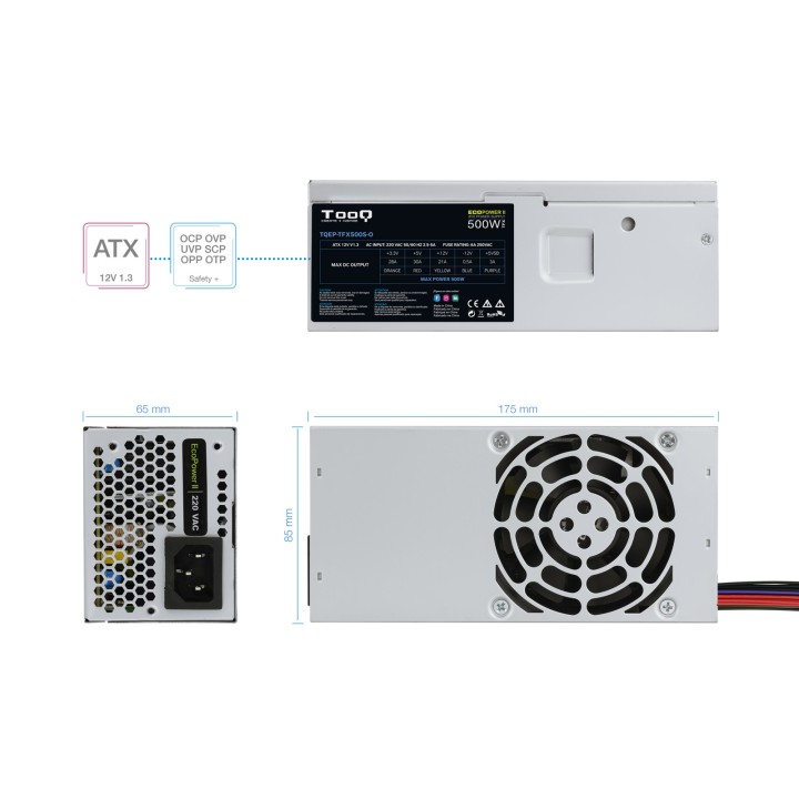 Fuente TooQ EP-II ATX 500W PFC 80mm (TQEP-TFX500S-O)