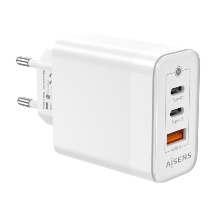 Aisens ASCH-65W3P007-W Cargador GaN de Pared 2x USB Tipo-C/ 1x USB 65W Blanco