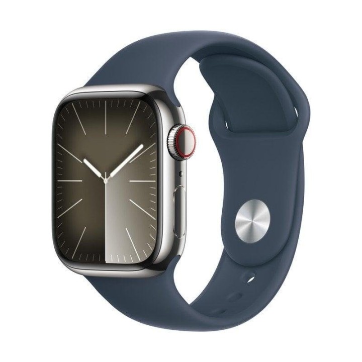 Apple Watch Series 9 GPS + Cellular 45mm Plata Caja de Acero Inoxidable con Correa Deportiva Azul Tempestad M/L