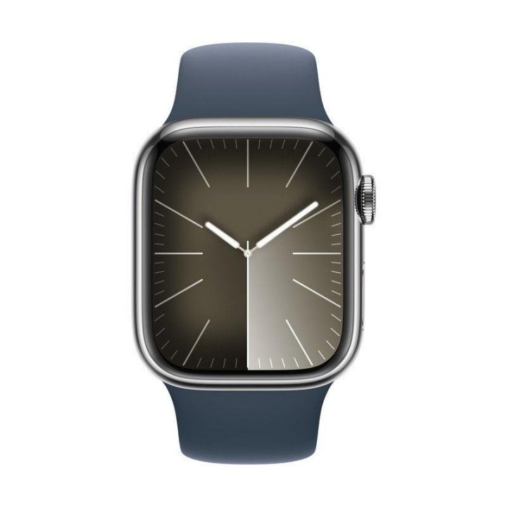 Apple Watch Series 9 GPS + Cellular 45mm Plata Caja de Acero Inoxidable con Correa Deportiva Azul Tempestad M/L
