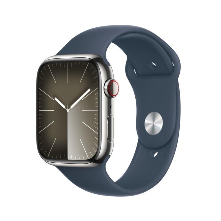 Apple Watch Series 9 GPS + Cellular 45mm Plata Caja de Acero Inoxidable con Correa Deportiva Azul Tempestad M/L