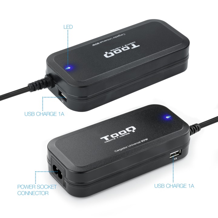 Cargador TooQ 90W 12 DC 2xUSB Negro (TQLC-90BS02AT)