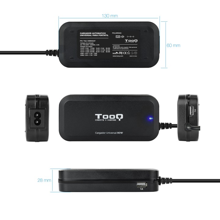 Cargador TooQ 90W 12 DC 2xUSB Negro (TQLC-90BS02AT)
