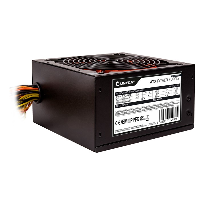 Fuente UNYKA ATX 550W 140mm Negra/Roja (UK210551)