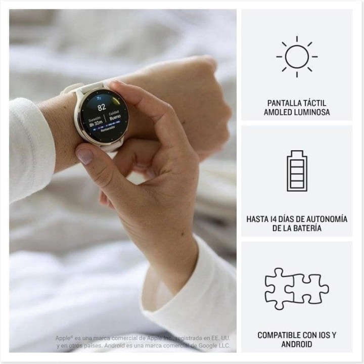 Garmin Venu 3 Reloj Smartwatch 45mm Bisel Acero Inoxidable con Caja y Correa de Silicona Blanca