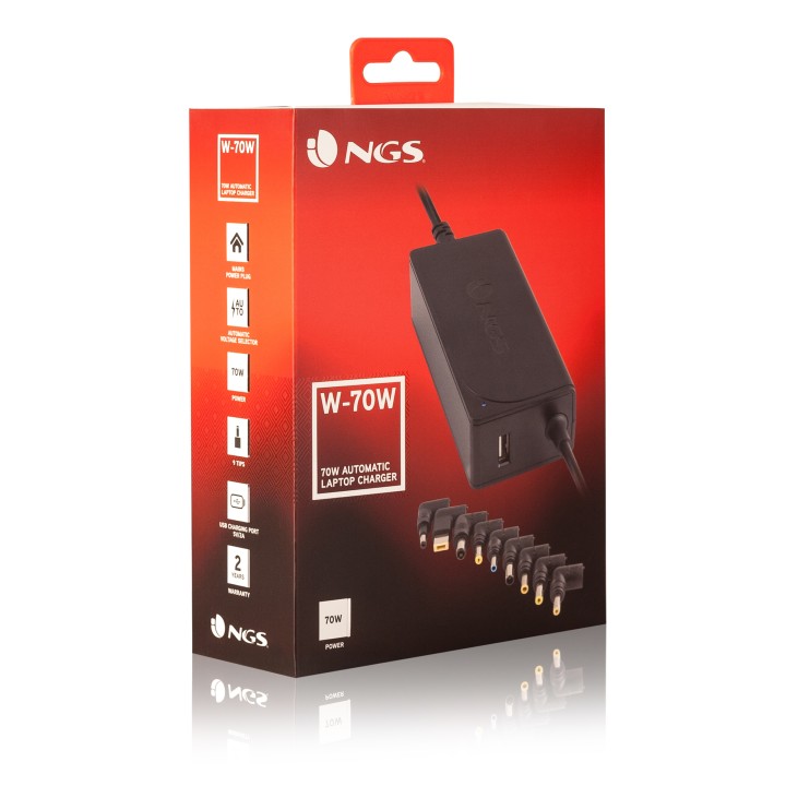 Cargador Automático NGS 70W 9 DC 1xUSB Negro (W-70W)