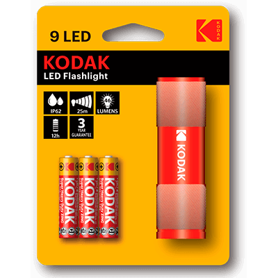 Kodak Linterna Led 46 lumens 9 leds Linterna bolsillo aluminio Roja