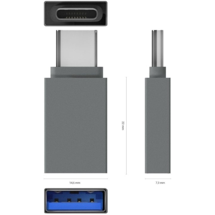 Aisens Mini Adaptador USB -C Macho a USB 3.2 Hembra Gris