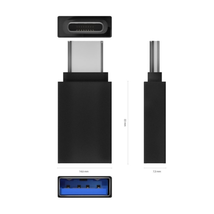 Aisens Mini Adaptador USB 3.2 a USB-C Hembra/Macho Aluminio Negro