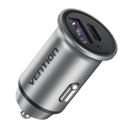 Vention FFFH0 Cargador de Coche 1xUSB-C + 1xUSB-A PD/QC4.0/QC3.0 30W Aleación de Aluminio Gris