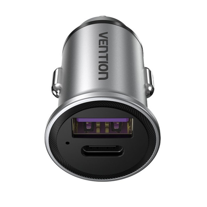 Vention FFFH0 Cargador de Coche 1xUSB-C + 1xUSB-A PD/QC4.0/QC3.0 30W Aleación de Aluminio Gris