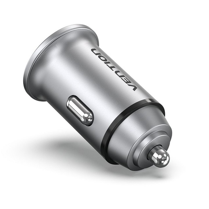 Vention FFFH0 Cargador de Coche 1xUSB-C + 1xUSB-A PD/QC4.0/QC3.0 30W Aleación de Aluminio Gris