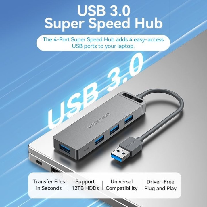 Vention CHLBB Hub USB 4xUSB 3.0/1xMicroUSB con Soporte de Carga PowerDelivery