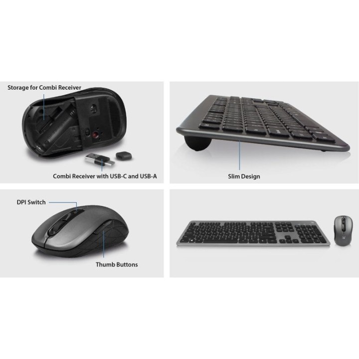 Ewent EW3272 Combo Teclado Inalámbrico + Ratón Gris/Negro