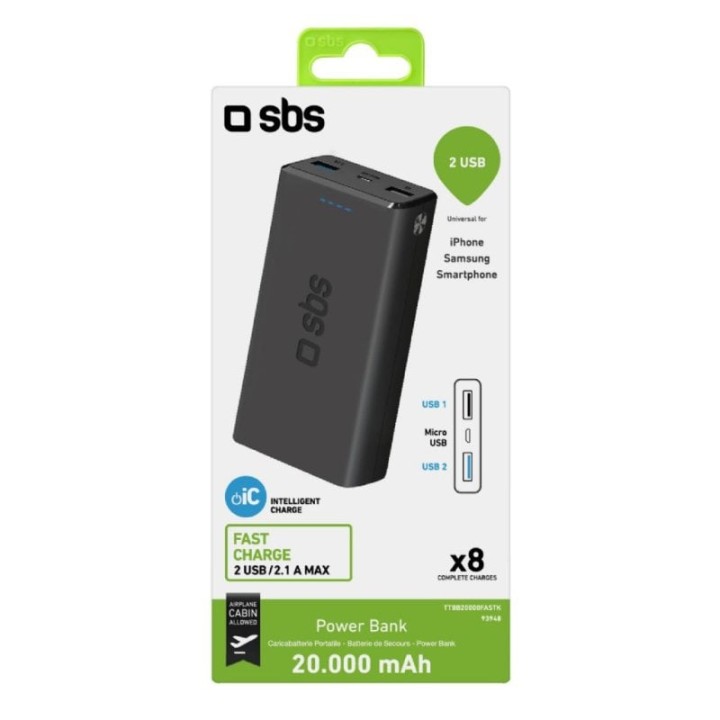 SBS TTBB20000FASTK Power Bank 2000mAh USB Negra