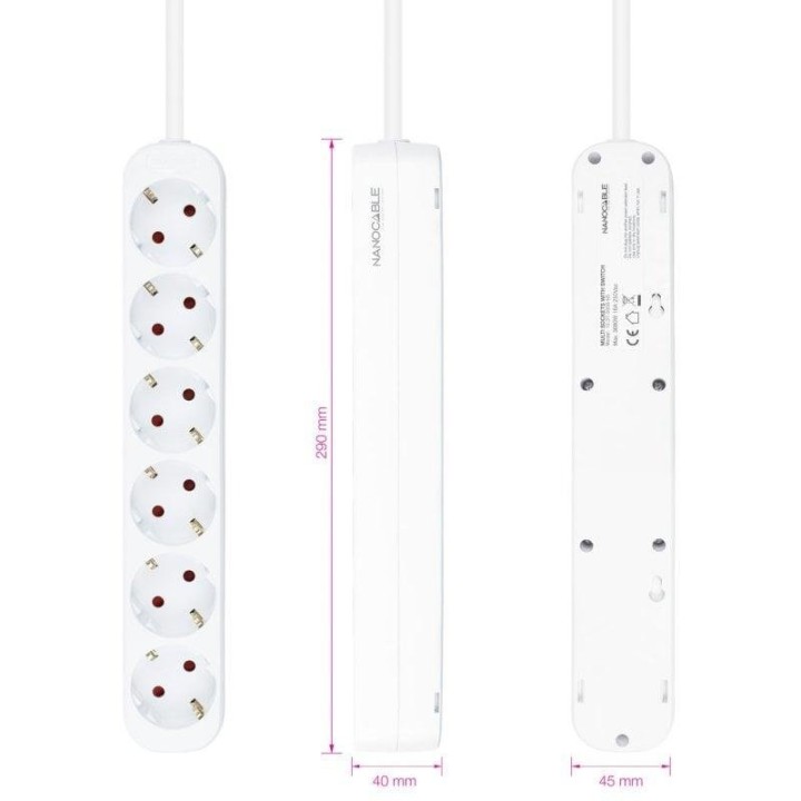 Nanocable Regleta de Enchufes con 6 Tomas Tipo F 1.4m Blanco