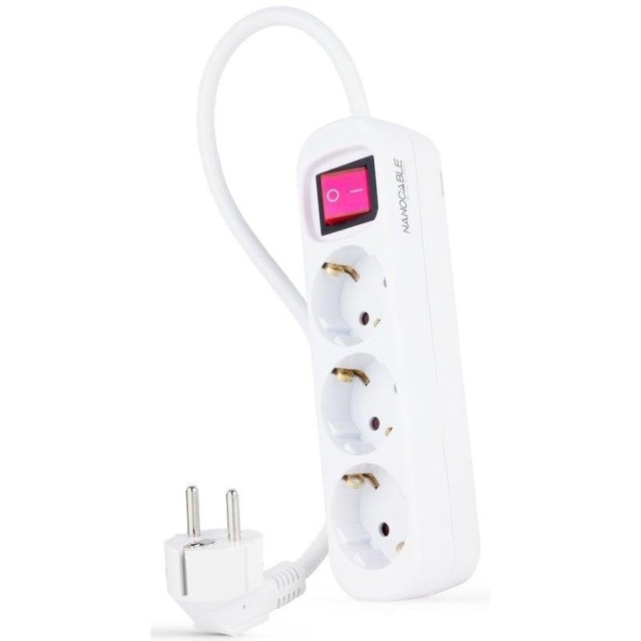 Nanocable Regleta de Enchufes con 3 Tomas Tipo F con Interruptor 1.4m Blanco