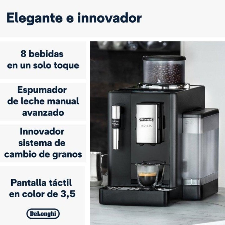 DeLonghi Rivelia Cafetera Superautomática con Molinillo Integrado 19 Bares Negra