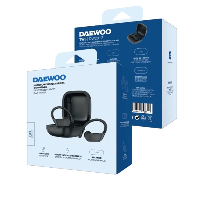 Daewoo TWS Sport DW2012 Auriculares Inalámbricos Deportivos con Estuche de Carga en Negro