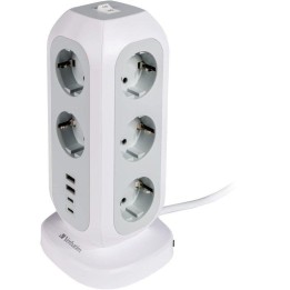 Verbatim UE EUPT-01 Torre de Alimentación Multienchufe con 11 tomas CA, 2 USB-C y 2 USB-A