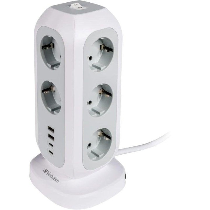 Verbatim UE EUPT-01 Torre de Alimentación Multienchufe con 11 tomas CA, 2 USB-C y 2 USB-A