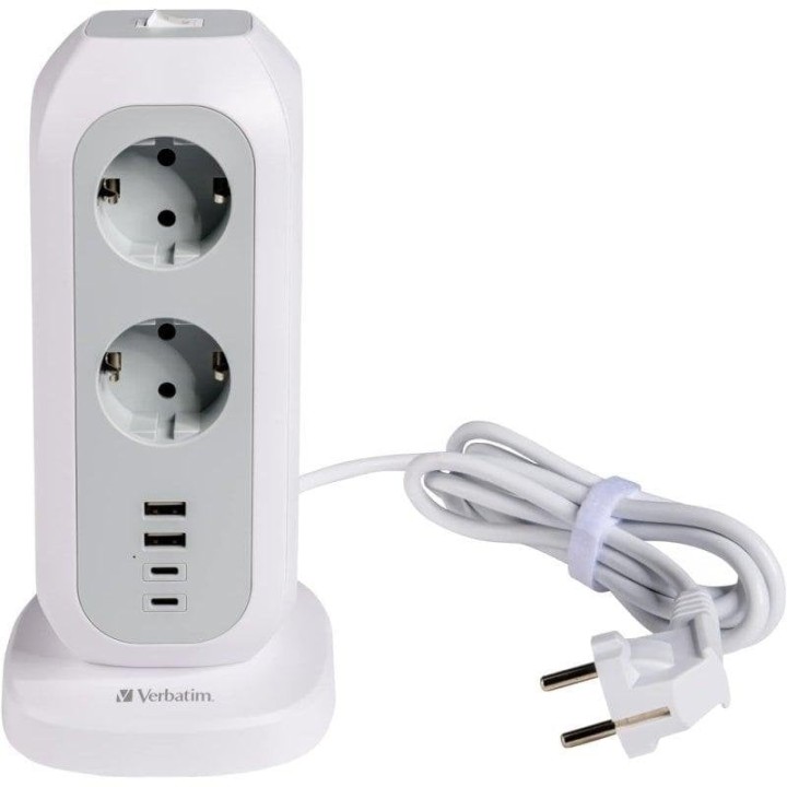 Verbatim UE EUPT-01 Torre de Alimentación Multienchufe con 11 tomas CA, 2 USB-C y 2 USB-A