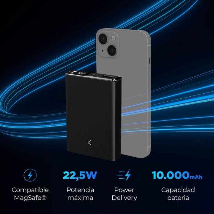 Ksix 10.000 Mah Powerbank Magnética Compatible Magsafe PD 22.5 W Negra