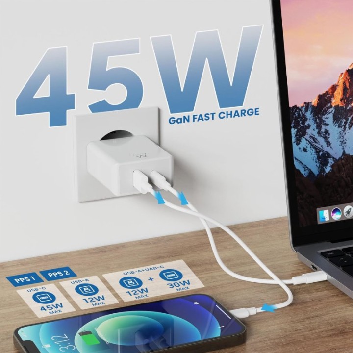 Ewent EW1328 Cargador USB-C Quick Charge 45W Blanco