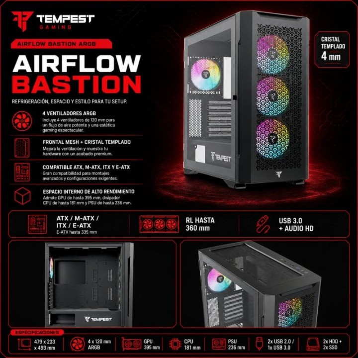 Tempest Airflow Bastion ARGB ATX Negra