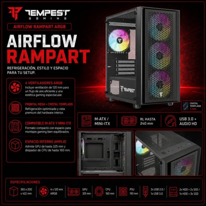 Tempest Airflow Rampart ARGB M-ATX Negra