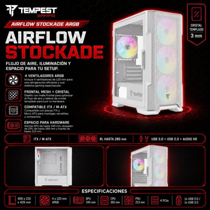 Tempest Airflow Stockade ARGB M-ATX Blanca