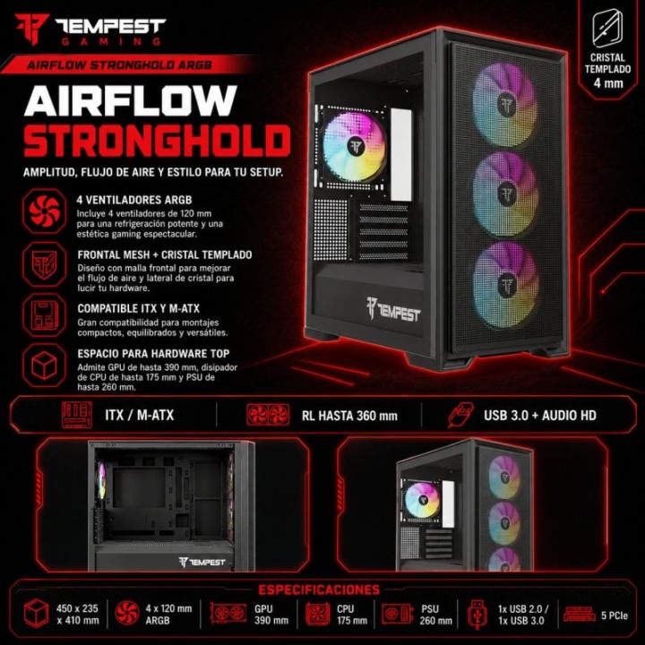 Tempest Airflow Stronghold ARGB M-ATX Negra