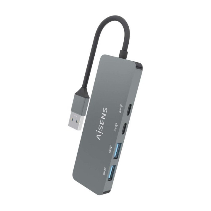 Aisens HUB USB 3.2 Gen2 10G USB-A a USB-A/M + 2xUSB-C/H + 2xUSB-A/H 15cm Gris