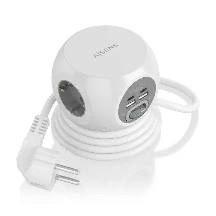 Aisens Regleta Sobremesa Multifuncion con 3 Tomas + 2xUSB-C/2xUSB-A 1.4m Blanca