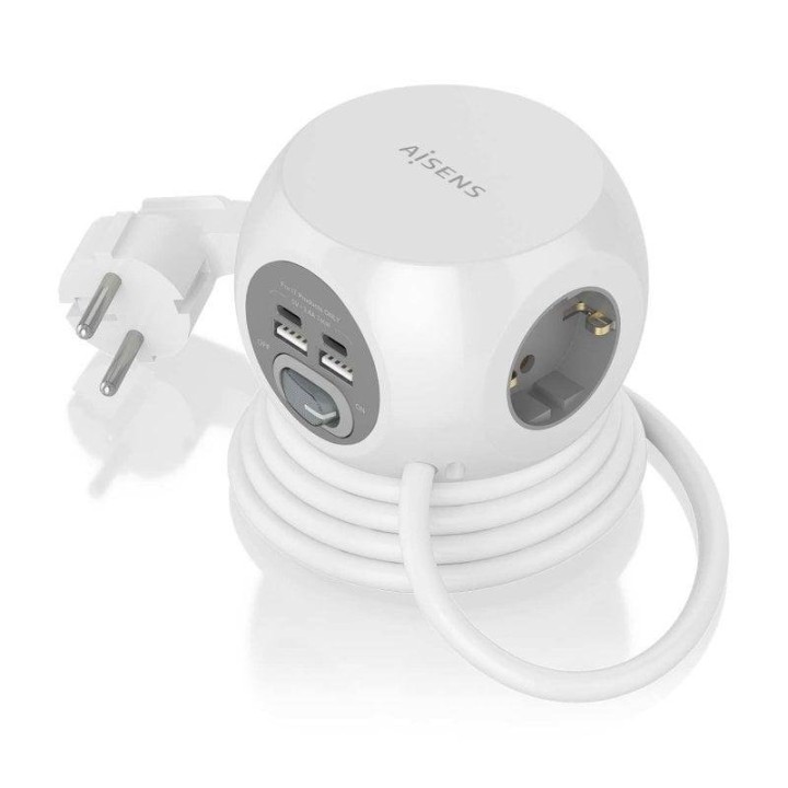 Aisens Regleta Sobremesa Multifuncion con 3 Tomas + 2xUSB-C/2xUSB-A 1.4m Blanca