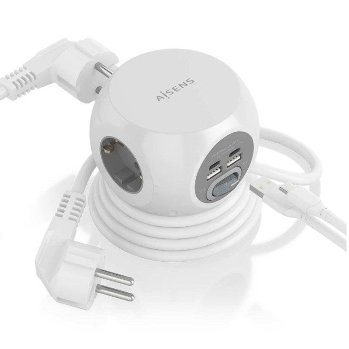 Aisens Regleta Sobremesa Multifuncion con 3 Tomas + 2xUSB-C/2xUSB-A 1.4m Blanca