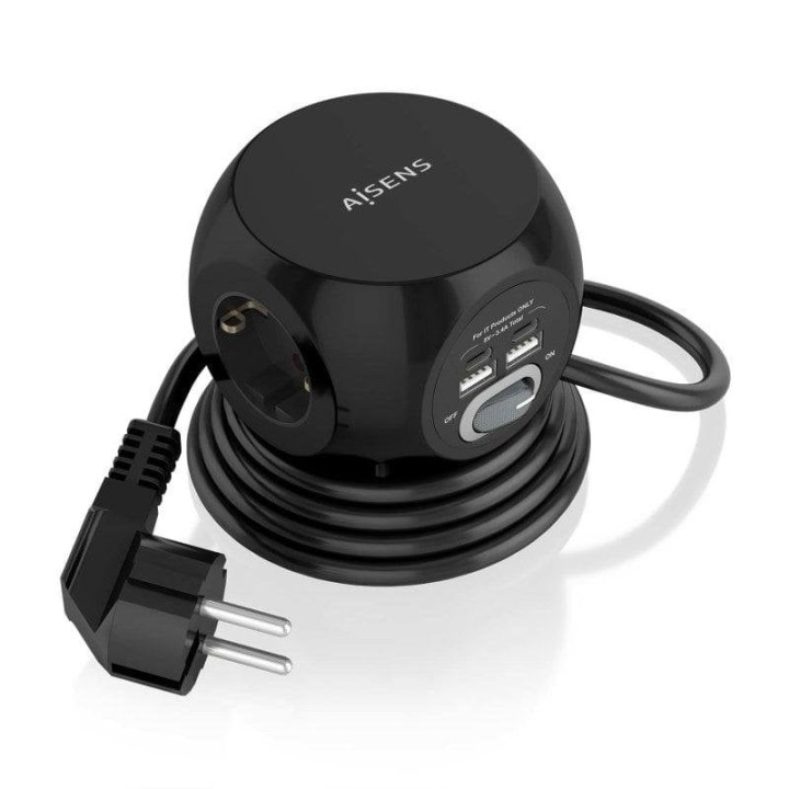 Aisens Regleta Sobremesa Multifuncion con 3 Tomas + 2xUSB-C/2xUSB-A 1.4m Negra