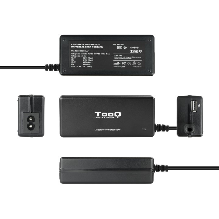 Cargador TooQ 65W 8 DC 1xUSB Negro (TQLC-65BS02AT)