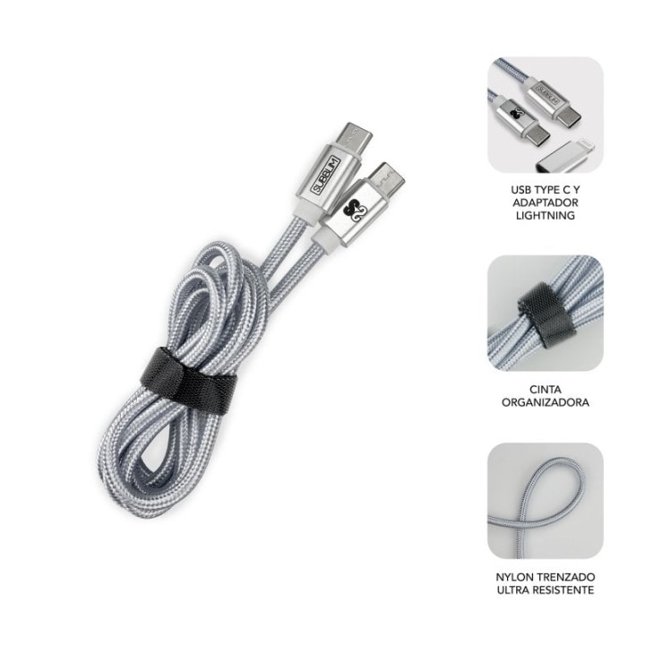 Subblim Cargador Ultra Rápido 2xUSB PD25W + QC3.0 + Cable USB-C + Lightning Blanco