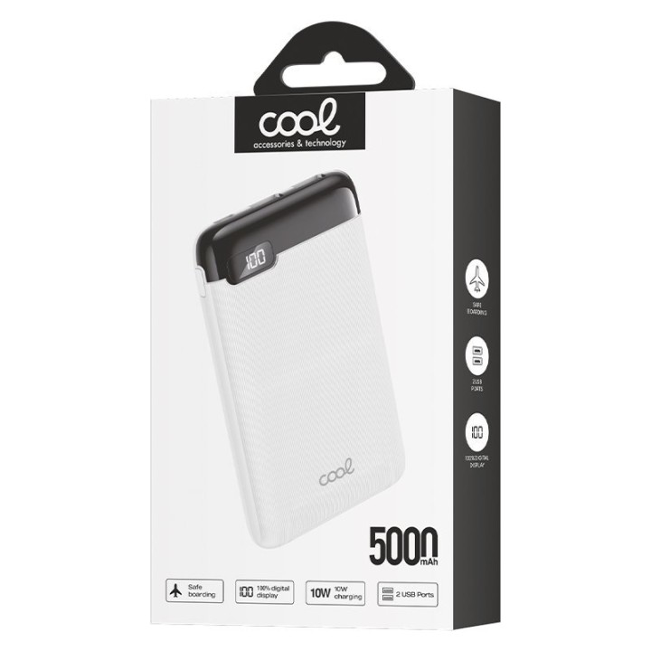 Cool Bateria Externa Power Bank 5000 mAh Display 10W Blanca