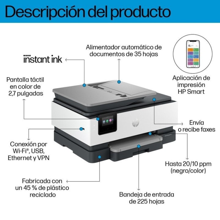 HP OfficeJet Pro 8132e Multifunción Color WiFi Dúplex Fax + 6 Meses Gratis Impresión Instant Ink HP+