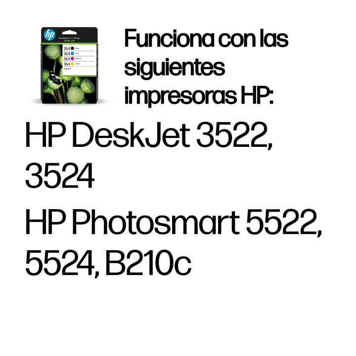 Tinta HP 364 Pack Tricolor/Negro 3ml/6ml (N9J73AE)