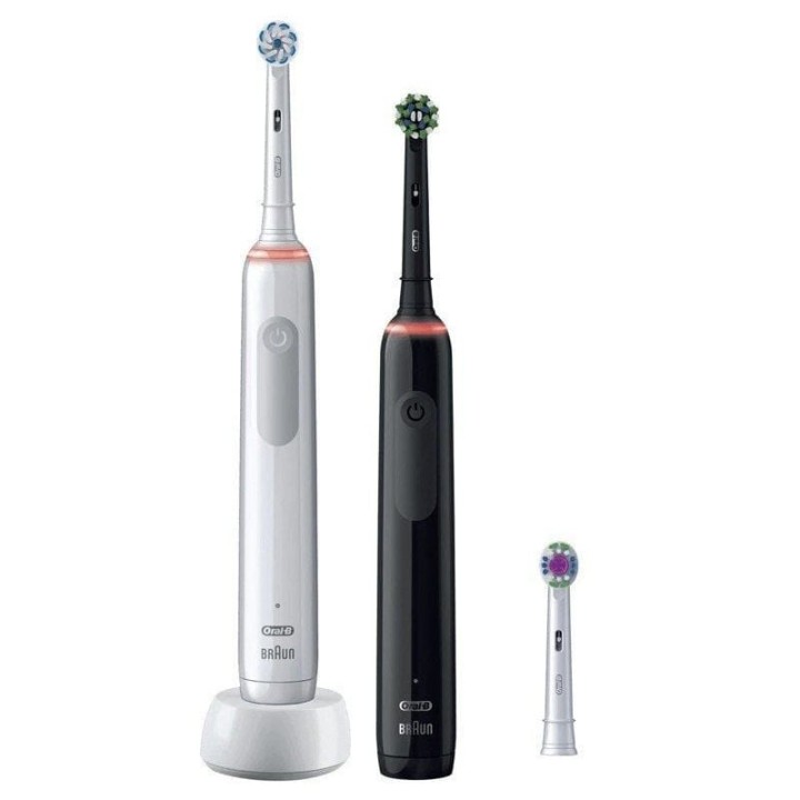 Oral-B Pro 3 3900 Duo Pack de 2 Cepillos de Dientes Eléctricos con Mango Recargable Blanco/Negro
