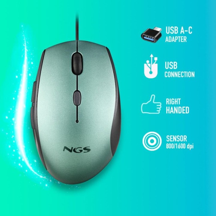 NGS Moth Ice Ratón con Adaptador USB-C 1600 DCPI Azul